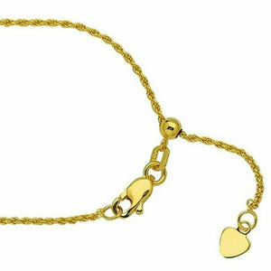 14k Solid Real Yellow Gold 1.05 mm Rope Chain Necklace -Adjustable up 22"