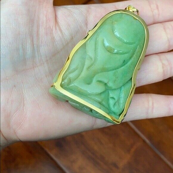 Solid Real Gold Natural Jadeite Jade Happy Laughing Buddha Big Belly Pendant XL