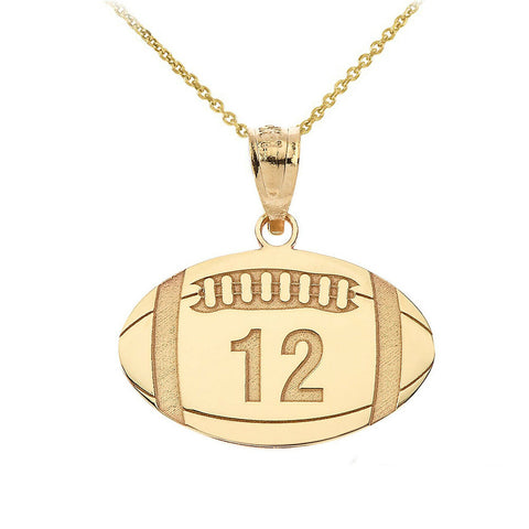 Personalized Engrave Name Number 10k, 14k Solid Gold Football Pendant Necklace