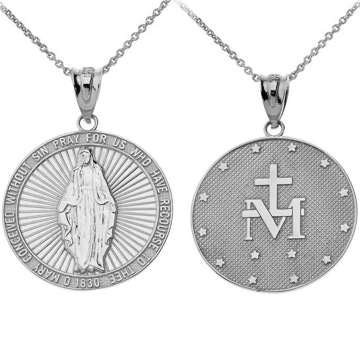 925 Sterling Silver Our Lady of Graces Miraculous Medal Pendant Neckla ...