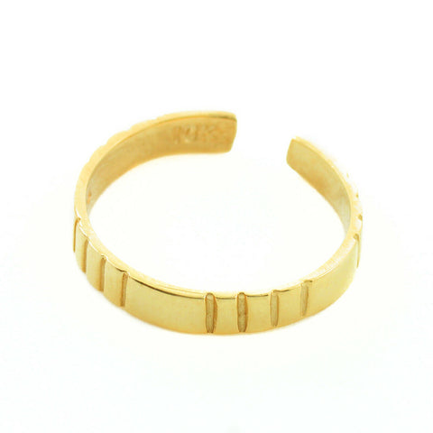 Yellow Gold Classic Stripes Toe Ring Adjustable Size in 10K or 14K Knuckle