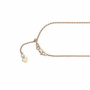 14k Solid Real Rose Gold 1.05 mm Rope Chain Necklace -Adjustable up 22"