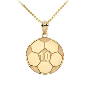 Personalized Engrave Name Number 10k or 14k Solid Gold Soccer Pendant Necklace