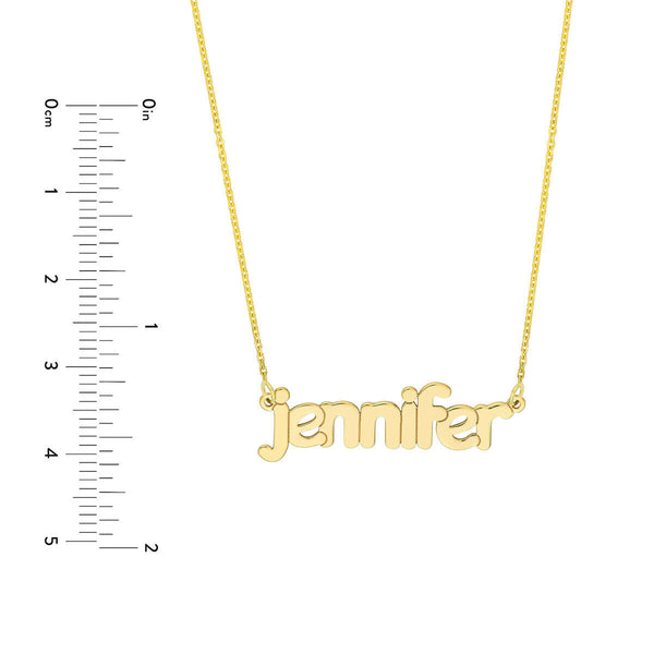 Personalized Name Plate Bubble Font 5mm Pendant Necklace - 14K Solid Gold