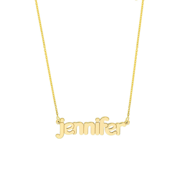 Personalized Name Plate Bubble Font 5mm Pendant Necklace - 14K Solid Gold