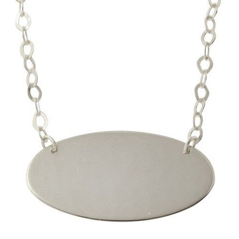925 Sterling Silver Rhodium Plated Large Oval Disc Necklace