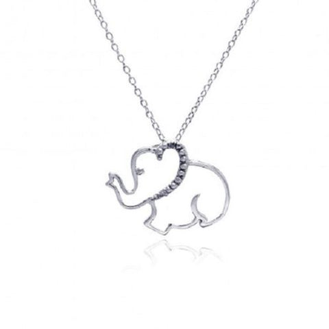 925 Sterling Silver Rhodium Plated Clear Elephant Necklace