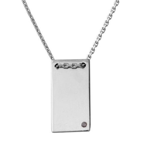925 Sterling Silver Rhodium Plated Engravable Rectangular Geometric Necklace with CZ