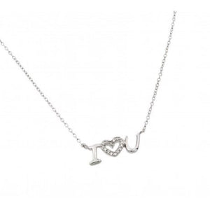 925 Sterling Silver Rhodium Plated Clear CZ " I love You" Pendant Necklace