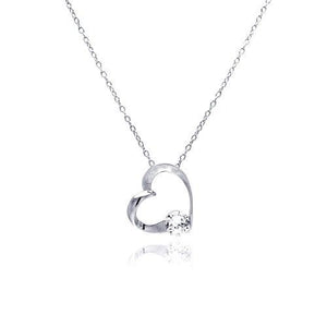 925 Sterling Silver Rhodium Plated Open Heart Necklace