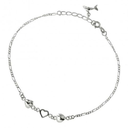 925 Sterling SilverHearts Anklet with Dangling Dolphin