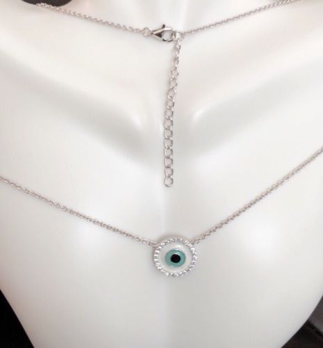 925 Sterling Silver Rhodium Plated Clear Evil Eye Pendant Necklace