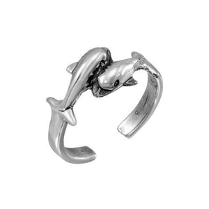 925 Sterling Silver Dolphins Adjustable Toe Ring