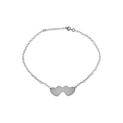 925 Sterling Silver Rhodium Plated Double Heart Anklets