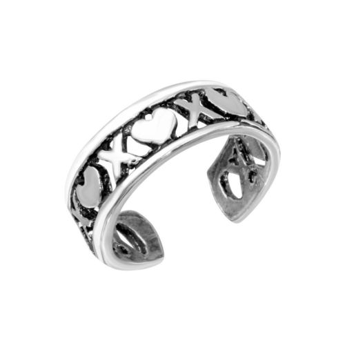 925 Sterling Silver X Heart Adjustable Toe Ring