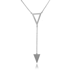 925 Sterling Silver Rhodium Plated Necklace With 2 Triangle Drop