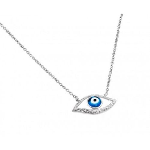 925 Sterling Silver Rhodium Plated Evil Eye Blue Iris Pendant Necklace