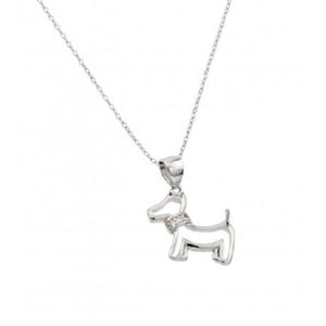 925 Sterling Silver Rhodium Plated Clear CZ Dog Necklace