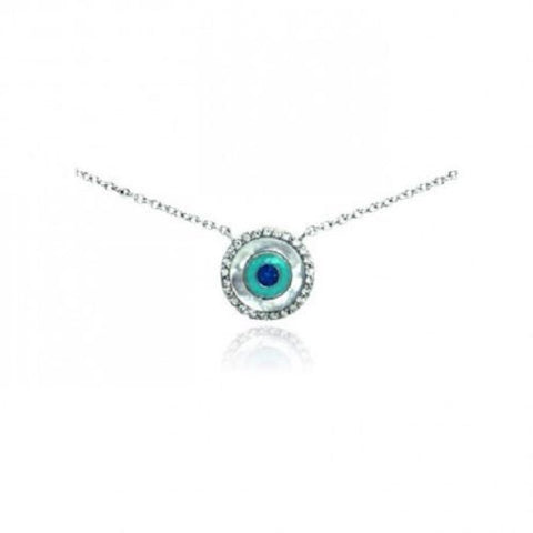 925 Sterling Silver Rhodium Plated Clear Evil Eye Pendant Necklace