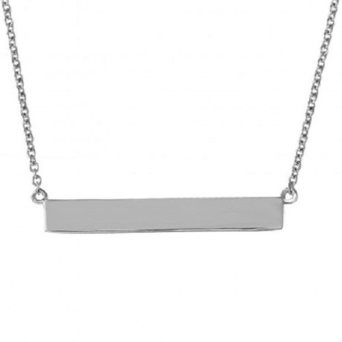 925 Sterling Silver Rhodium Plated Rectangular Tag Necklace