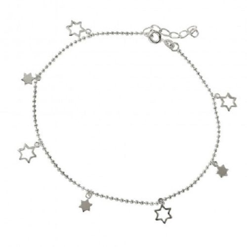 925 Sterling Silver Star Charm Ankle Bracelet Anklet - dangling stars