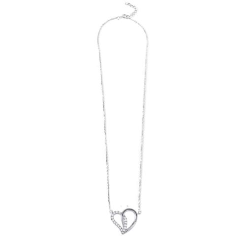 925 Sterling Silver Dual Open Heart Pendant with CZ Accents Necklace