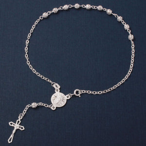 925 Sterling Silver High Polished Filigree Rosary Anklet