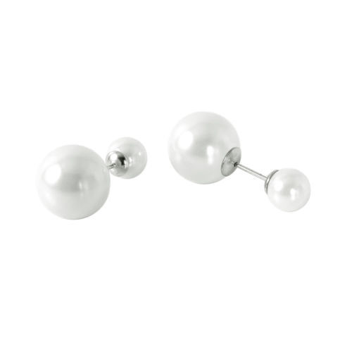 925 Sterling Silver Rhodium Plated Pearl White Stud Earrings