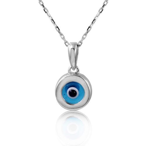 925 Sterling Silver Rhodium Plated Round Evil Eye Necklace