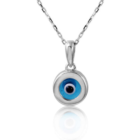925 Sterling Silver Rhodium Plated Round Evil Eye Necklace