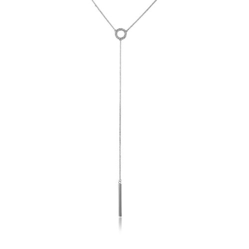 925 Sterling Silver Rhodium Plated Lariat Necklace