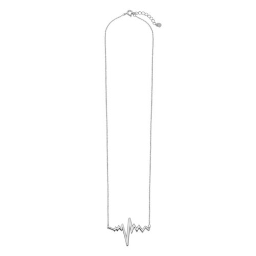 925 Sterling Silver Rhodium Plated Pulse Heart Beat Necklace