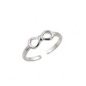 925 Sterling Silver Rhodium Plated Mini Bow Toe Ring