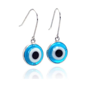925 Sterling Silver Round Cookie Monster Evil Eye Dangling Hook Earrings