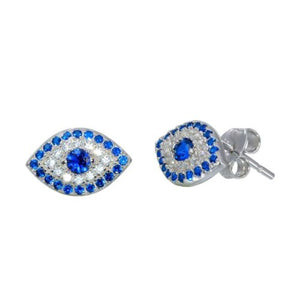 925 Sterling Silver Rhodium Plated Evil Eye Stud Earrings with CZ