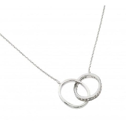 925 Sterling silver Rhodium Plated Clear CZ Oval Link Pendant Necklace