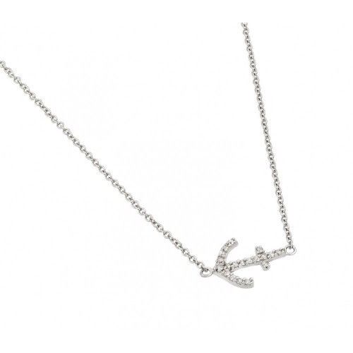 925 Sterling Silver Rhodium Plated Anchor Necklace
