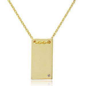 925 Sterling Silver Gold Plated Engravable Rectangular Geometric Necklace with CZ