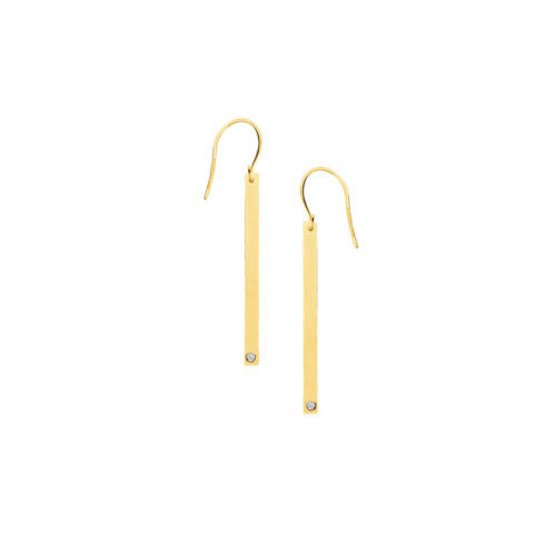 925 Sterling Silver Gold Plated Bar Wire CZ Geometric Earrings