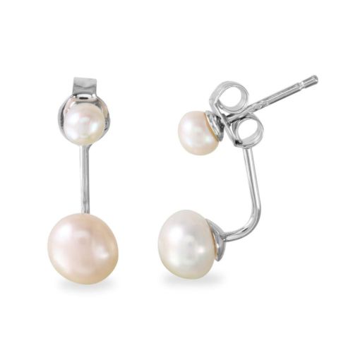 925 Sterling Silver Rhodium Plated Dropped Fresh Water Pearl Earrings