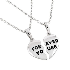 925 Sterling Silver Rhodium Plated Forever Yours Broken Heart Necklace