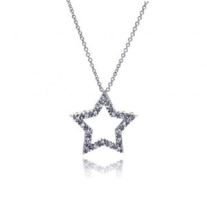 925 Sterling Silver Clear CZ Rhodium Plated Star Pendant Necklace