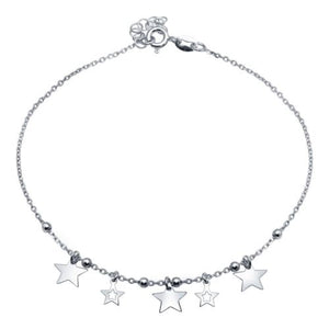 925 Sterling Silver Rhodium Plated Star Charms Anklet