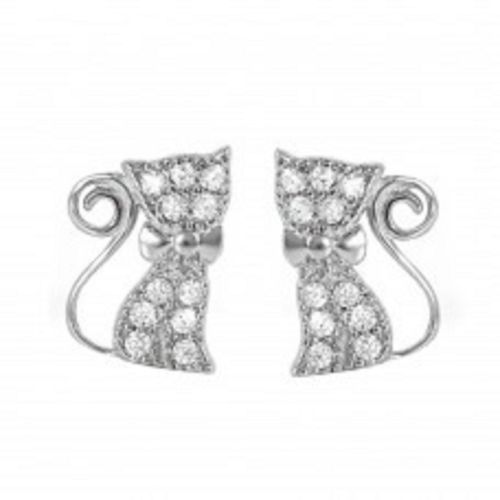 925 Sterling Silver Rhodium Plated Bow Kitty Earrings