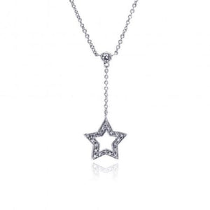 925 Sterling Silver Rhodium Plated Drop Star Necklace