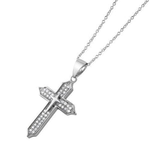 925 Sterling Silver Rhodium Plated Double Cross Necklace