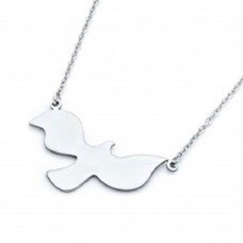 925 Sterling Silver Rhodium Plated Dove Pendant Necklace