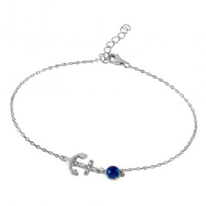 925 Sterling Silver Evil Eye Anchor Bracelet With CZ Accents