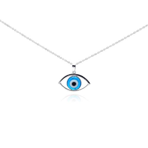 925 Sterling Silver Rhodium Open Evil Eye Center CZ Necklace