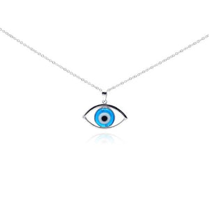 925 Sterling Silver Rhodium Open Evil Eye Center CZ Necklace